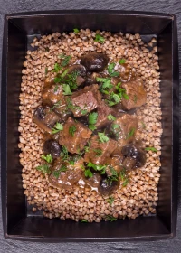 Braised Beef with Mushrooms and Buckwheat