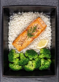 Baked Salmon with Basmati Rice and Broccoli