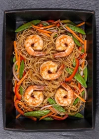 Glass Noodles with Shrimp and Vegetables in Teriyaki Sauce
