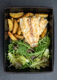 White Fish with Potatoes and Fresh Herb Salad