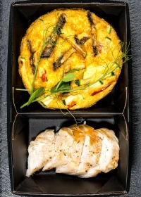 Frittata with vegetables, mushrooms, and chicken