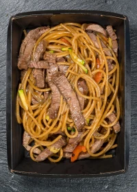 Buckwheat noodles with vegetables in Asian style