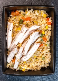 fried rice with vegetables and chicken