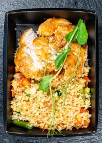 chicken breast in mustard sauce with couscous