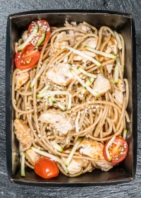 turkey with vegetables and buckwheat noodles