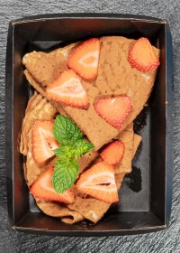 chocolate pancakes with strawberries